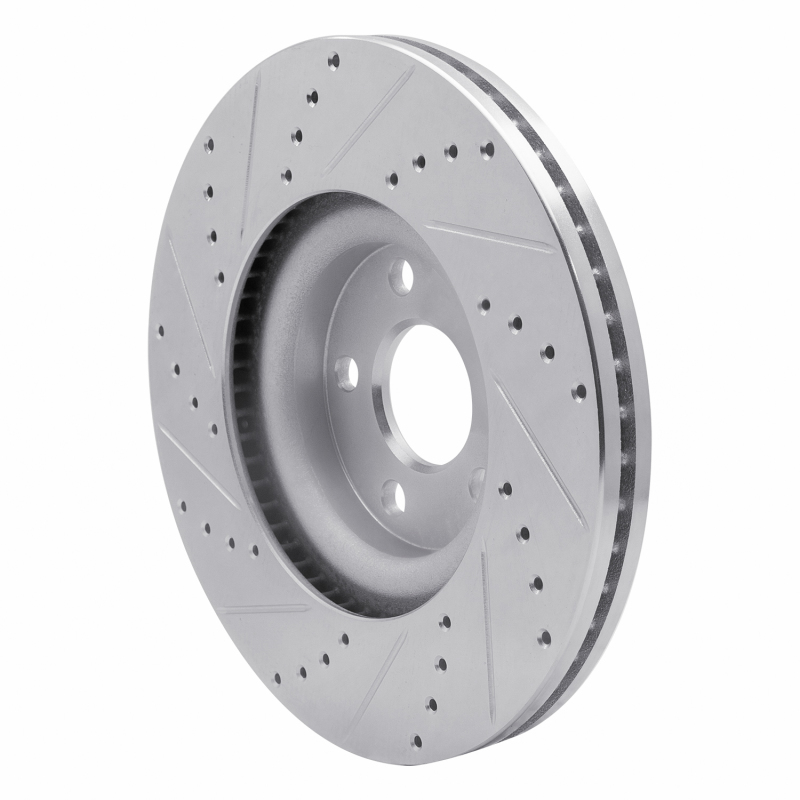Lincoln MKZ Brake Rotor (1) - Front Right - R1 Concepts - Drilled & Slotted - Silver - `17-`20